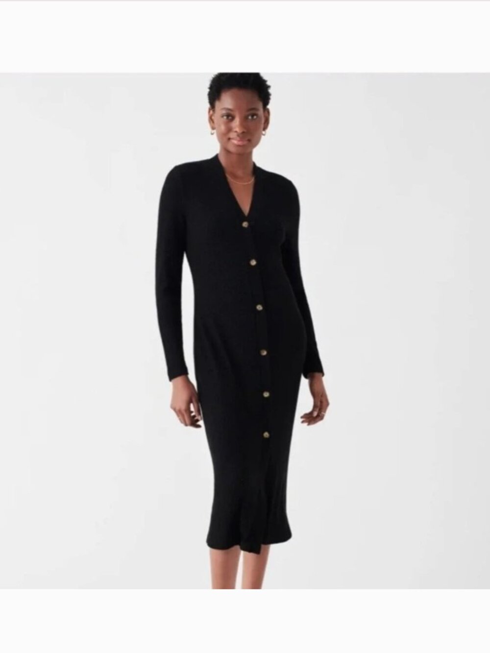 Faherty Legend Long Ribbed Button Sweater Dress Heather Black Twill